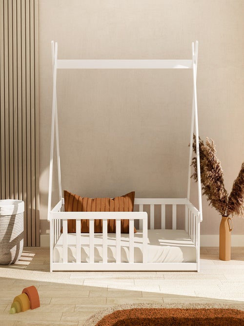 Webaby - cama tipi infantil en el suelo madera - blanco - 70 x 140 - 149 x 77 x 136 cm - Kiabi