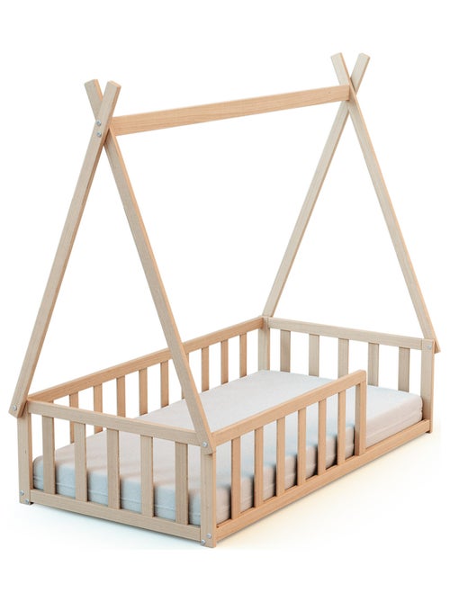 WEBABY - Cama tipi infantil en el suelo madera - Haya Cruda - 70 x 140 - 149 x 77 x 136 cm - Kiabi