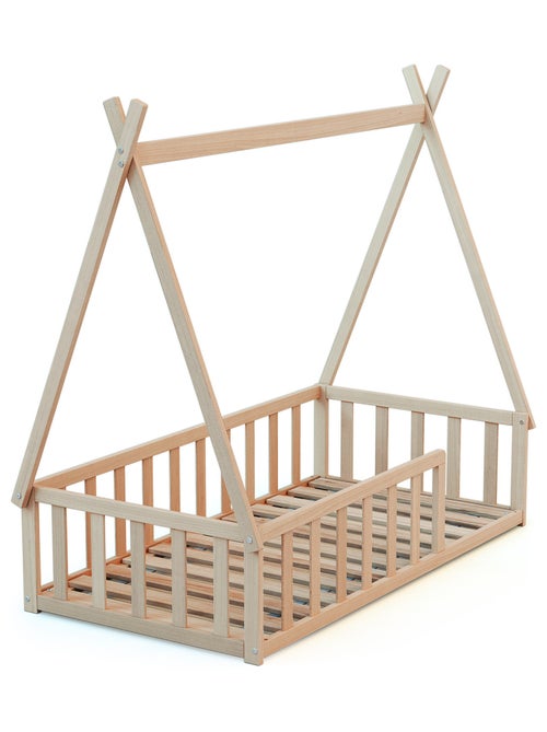 WEBABY - Cama tipi infantil en el suelo madera - Haya Cruda - 70 x 140 - 149 x 77 x 136 cm - Kiabi