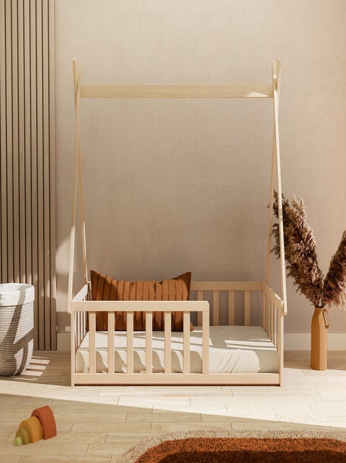 WEBABY - Cama tipi infantil en el suelo madera - Haya Cruda - 70 x 140 - 149 x 77 x 136 cm - Kiabi