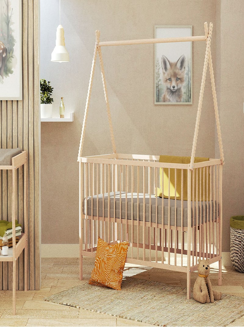 WEBABY - Cama tipi infantil madera ONE - Haya Cruda - 60 x 120 - 129 x 65,6 x 167,2 cm Marrón avellana - Kiabi