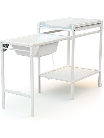 WEBABY - Cambiador bebé con bañera LILO madera - Blanco - 147,5 x 58 x 94 cm