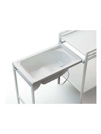 WEBABY - Cambiador bebé con bañera LILO madera - Blanco - 147,5 x 58 x 94 cm