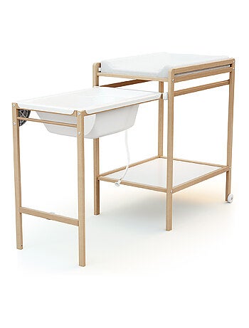 WEBABY - Cambiador bebé con bañera LILO madera - Haya Barnizada - 147,5 x 58 x 94 cm