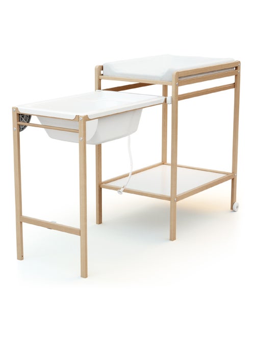 WEBABY - Cambiador bebé con bañera LILO madera - Haya Barnizada - 147,5 x 58 x 94 cm - Kiabi