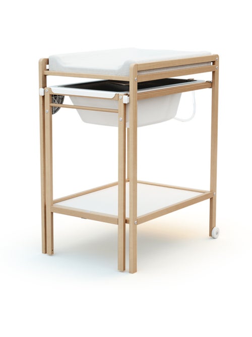 WEBABY - Cambiador bebé con bañera LILO madera - Haya Barnizada - 147,5 x 58 x 94 cm - Kiabi