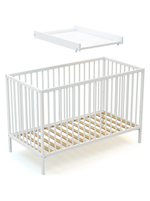 WEBABY - Cambiador bebe madera para cuna MONA 60 x 120 - Blanco - 75 x 51,5 x 7 cm - Kiabi