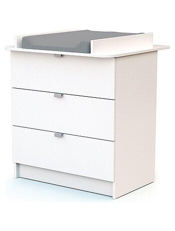 WEBABY - Cómoda cambiador bebé 3 cajones madera - Blanco -79 x 65,5 x 92 cm ALBA