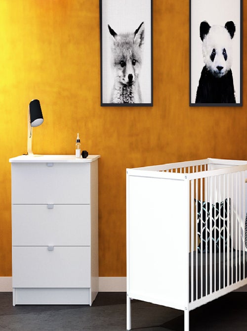 WEBABY - Cómoda cambiador bebé 3 cajones madera - Blanco -79 x 65,5 x 92 cm ALBA - Kiabi