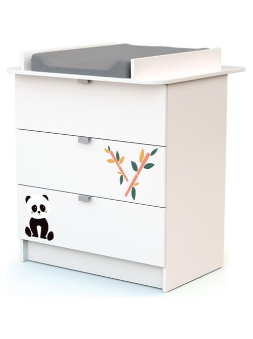 WEBABY - Cómoda cambiador bebé 3 cajones Panda madera ALBA - Blanco - 79 x 65,5 x 92 cm - Kiabi
