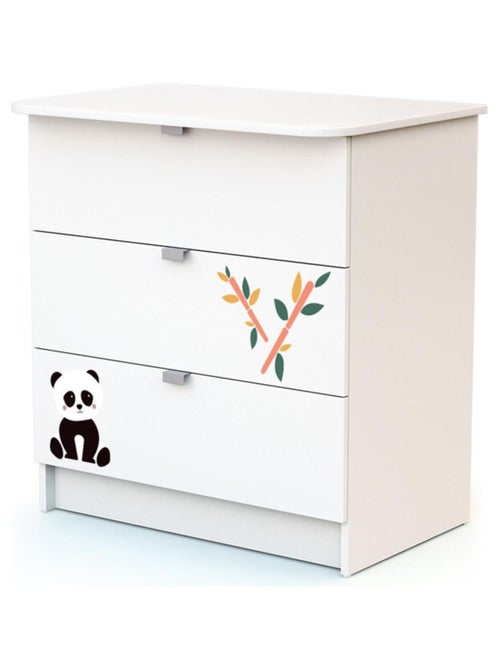 WEBABY - Cómoda cambiador bebé 3 cajones Panda madera ALBA - Blanco - 79 x 65,5 x 92 cm - Kiabi