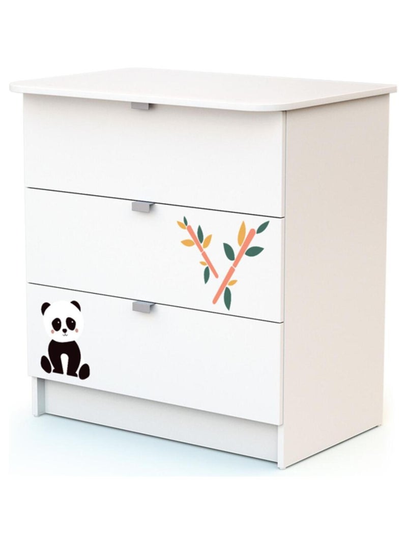 WEBABY - Cómoda cambiador bebé 3 cajones Panda madera ALBA - Blanco - 79 x 65,5 x 92 cm Blanco Negro - Kiabi
