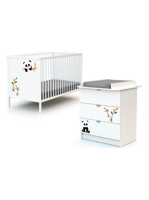 WEBABY - Cómoda cambiador bebé 3 cajones Panda madera ALBA - Blanco - 79 x 65,5 x 92 cm - Kiabi