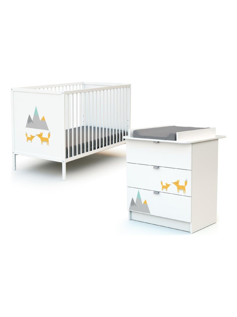 WEBABY - Cómoda cambiador bebé 3 cajones Renard madera ALBA - Blanco - 79 x 65,5 x 92 cm Blanco Naranja - Kiabi