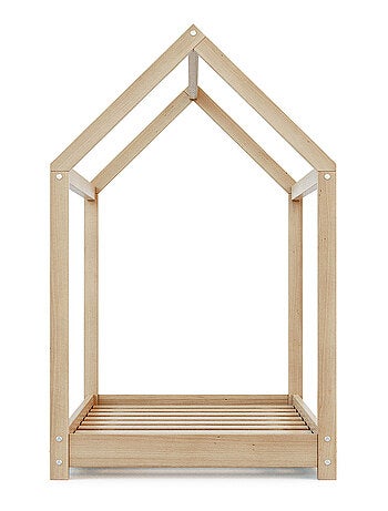 WEBABY - Cuna bebé casita madera Cabana - Marrón - 70 x 140 - 145 x 77 x 124 cm