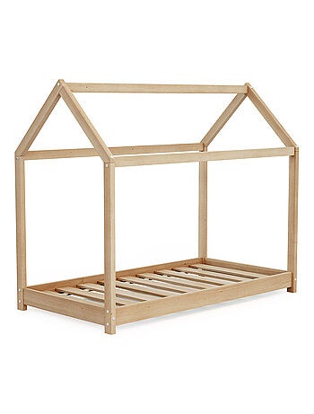 WEBABY - Cuna bebé casita madera Cabana - Marrón - 70 x 140 - 145 x 77 x 124 cm