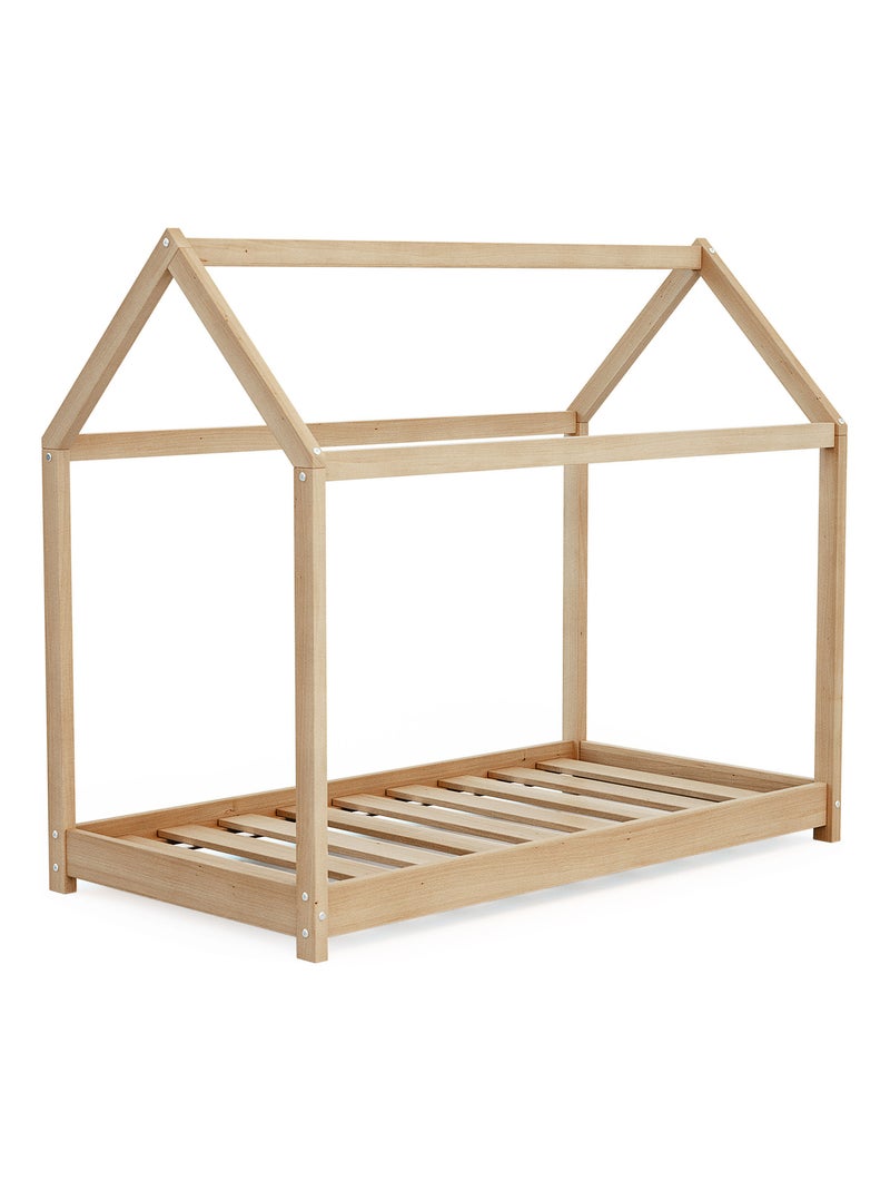 WEBABY - Cuna bebé casita madera Cabana - Marrón - 70 x 140 - 145 x 77 x 124 cm Marrón - Kiabi