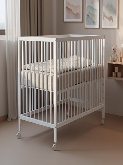 WEBABY - Cuna bebe colecho madera con ruedas - Blanco - 60 x 120 - 124 x 64,5 x 81 cm LIO - Kiabi