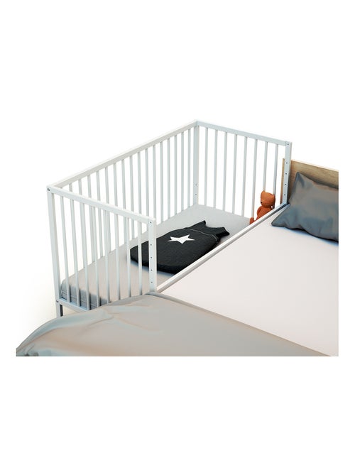 WEBABY - Cuna bebe colecho madera con ruedas - Blanco - 60 x 120 - 124 x 64,5 x 81 cm LIO - Kiabi