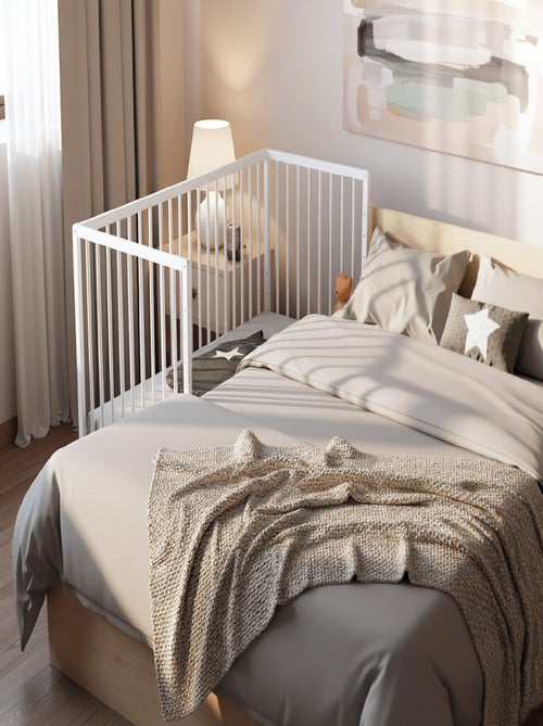 WEBABY - Cuna bebe colecho madera con ruedas - Blanco - 60 x 120 - 124 x 64,5 x 81 cm LIO - Kiabi