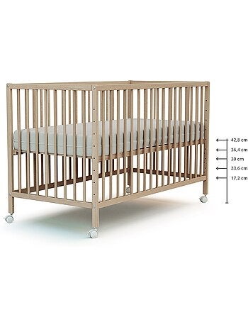 WEBABY - Cuna bebe colecho madera con ruedas - Blanco - 60 x 120 - 124 x 64,5 x 81 cm LIO