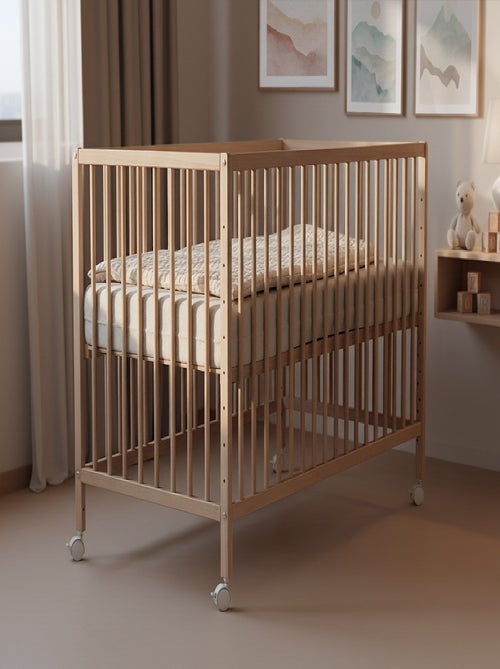 WEBABY - Cuna bebe colecho madera con ruedas - Haya Cruda - 60 x 120 - 124 x 64,50 x 81 cm LIO - Kiabi