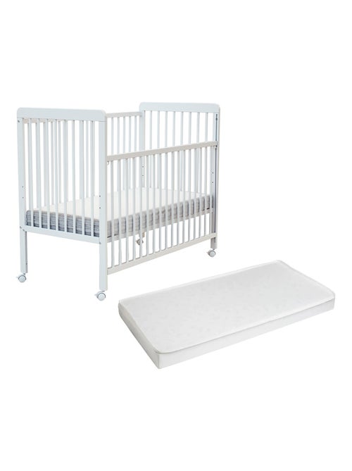 WEBABY - Cuna bebé madera con barrera deslizante madera con colchón LIVO Blanca 60 x 120 cm - Kiabi