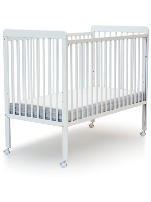 WEBABY - Cuna bebé madera con barrera deslizante madera con colchón LIVO Blanca 60 x 120 cm - Kiabi