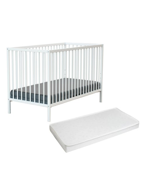 WEBABY - Cuna bebe madera ONE - Blanco - 60 x 120 - 124 x 64,50 x 82 cm - Kiabi