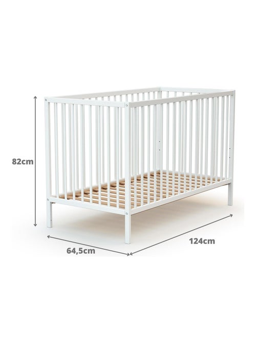 WEBABY - Cuna bebe madera ONE - Blanco - 60 x 120 - 124 x 64,50 x 82 cm - Kiabi