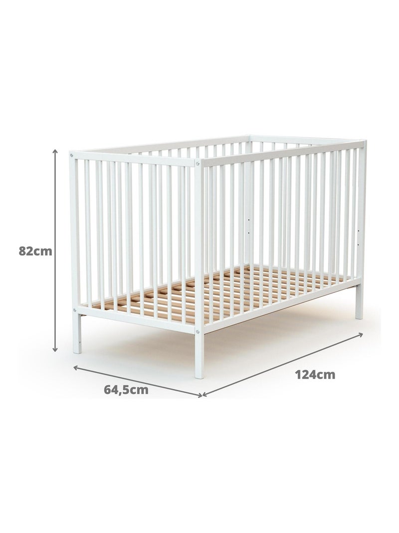 WEBABY - Cuna bebe madera ONE - Blanco - 60 x 120 - 124 x 64,50 x 82 cm Blanco - Kiabi