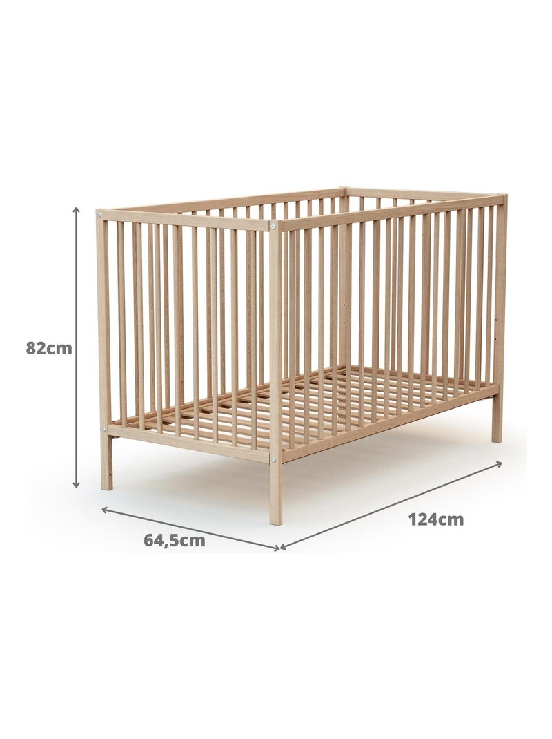 WEBABY - Cuna bebe madera ONE - Haya Cruda - 60 x 120 - 124 x 64,50 x 82 cm Marrón avellana - Kiabi
