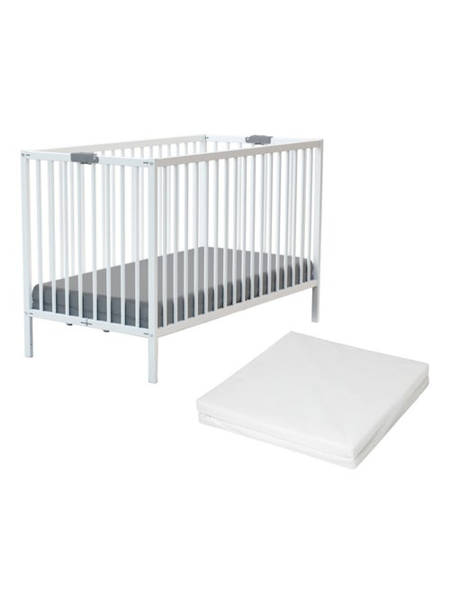 WEBABY - Cuna bebé plegable con colchón madera - Blanco - 60 x 120 - 124 x 64.50 x 82 cm FLEX - Kiabi