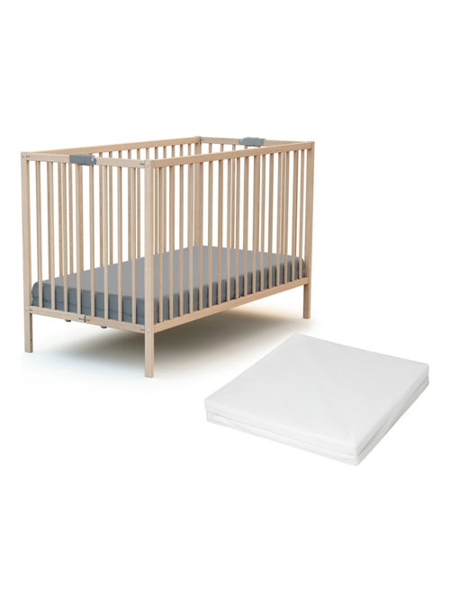 WEBABY - Cuna bebé plegable con colchón madera - Haya Cruda - 60 x 120 - 124 x 64.50 x 82 cm FLEX - Kiabi