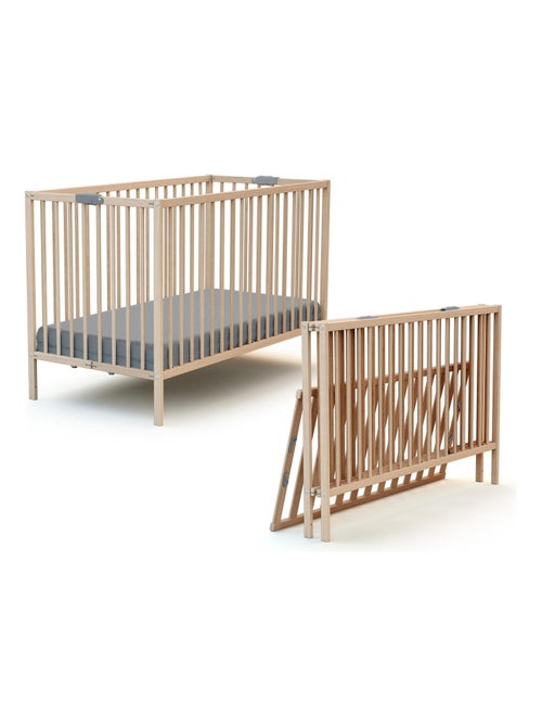 WEBABY - Cuna bebé plegable con colchón madera - Haya Cruda - 60 x 120 - 124 x 64.50 x 82 cm FLEX - Kiabi