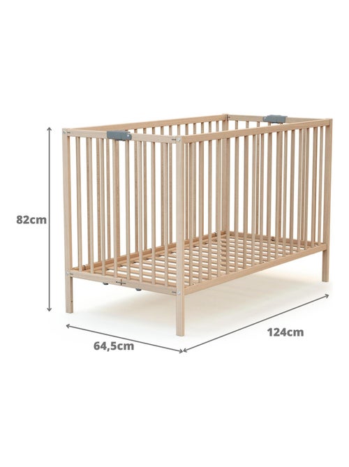 WEBABY - Cuna bebé plegable con colchón madera - Haya Cruda - 60 x 120 - 124 x 64.50 x 82 cm FLEX - Kiabi