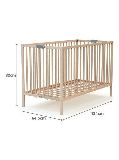 WEBABY - Cuna bebé plegable madera - Haya Cruda - 60 x 120 - 124 x 64,5 x 82 cm FLEX - Kiabi
