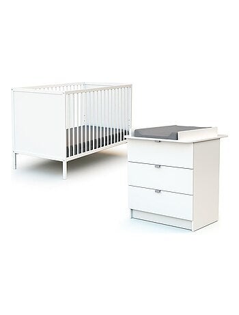 WEBABY - Cuna bebé y cómoda cambiador madera - Blanco - 60 x 120 ALBA