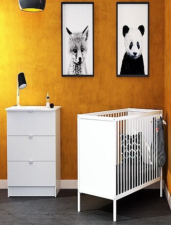 WEBABY - Cuna bebé y cómoda cambiador madera - Blanco - 60 x 120 ALBA