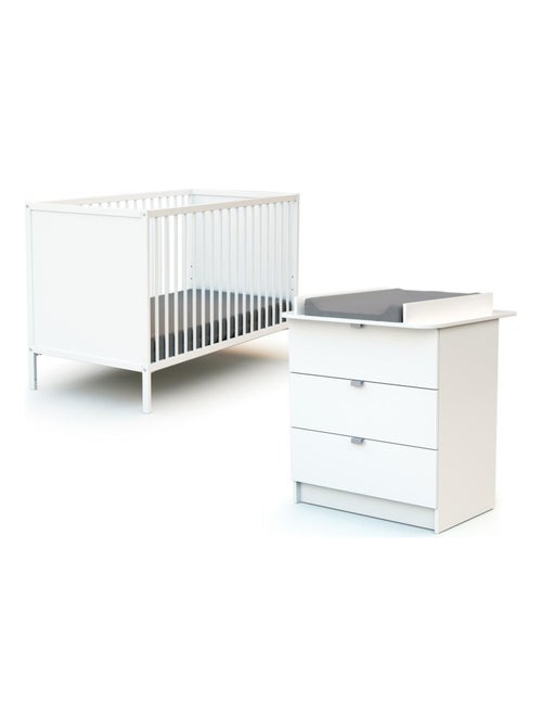 WEBABY - Cuna bebé y cómoda cambiador madera - Blanco - 60 x 120 ALBA - Kiabi