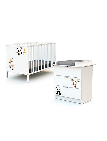 WEBABY - Cuna bebé y cómoda cambiador madera - Blanco - 60 x 120 ALBA