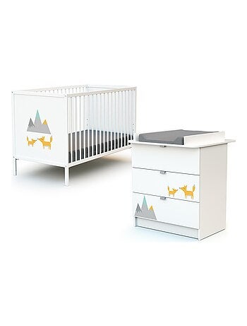 WEBABY - Cuna bebé y cómoda cambiador madera - Blanco - 60 x 120 ALBA