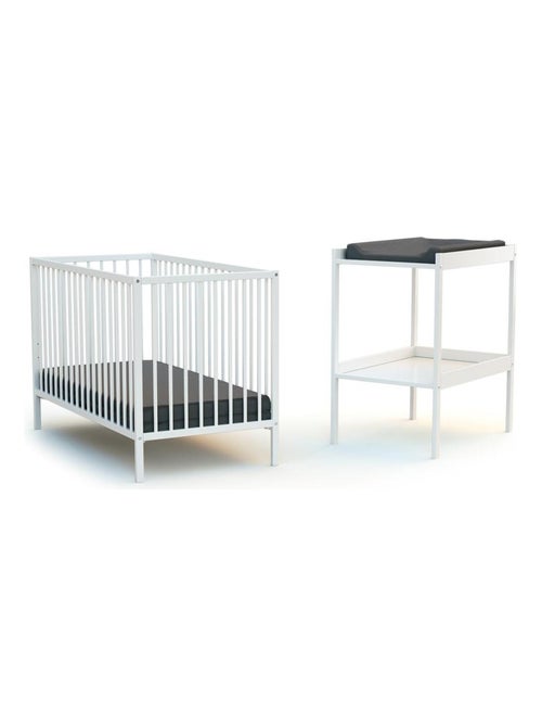 WEBABY - Cuna bebé y meuble cambiador madera MILO - Blanco - 60 x 120 - Kiabi