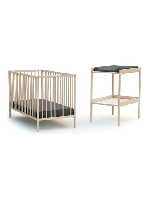 WEBABY - Cuna bebé y meuble cambiador madera MILO - Haya Cruda - 60 x 120 - Kiabi