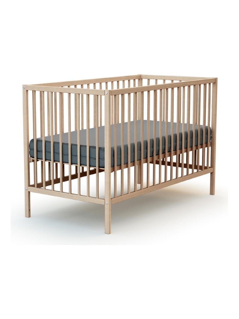 WEBABY - Cuna bebé y meuble cambiador madera MILO - Haya Cruda - 60 x 120 Marrón avellana - Kiabi