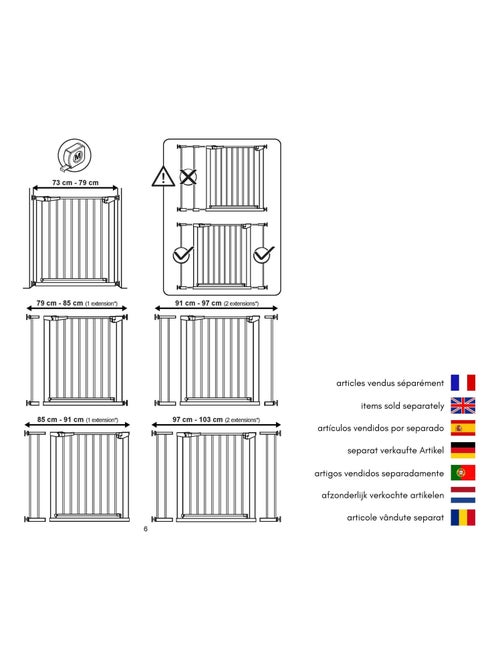 WEBABY - Extensión barrera de seguridad bebé acero - Blanco - 79 x 3,5 x 76,5 cm MOBI - Kiabi