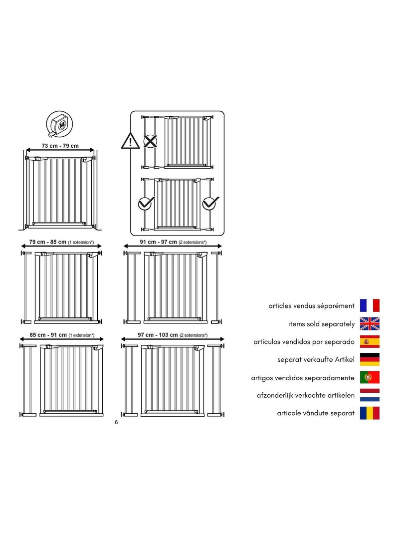 WEBABY - Extensión barrera de seguridad bebé acero - Blanco - 79 x 3,5 x 76,5 cm MOBI Blanco - Kiabi