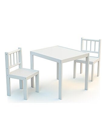 WEBABY - Lote de 1 mesa + 2 sillas para niños madera - Blanco - 64 x 53 x 55 cm