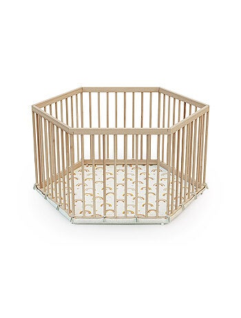 WEBABY - Parque infantil hexagonal de madera ALVEO - 125 x 109 x 65 cm