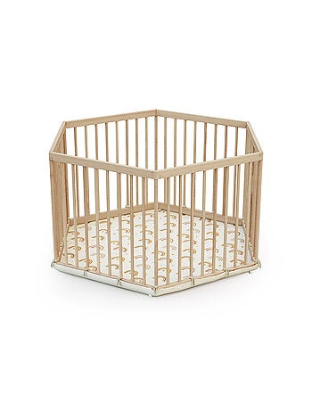 WEBABY - Parque infantil hexagonal de madera ALVEO - 125 x 109 x 65 cm